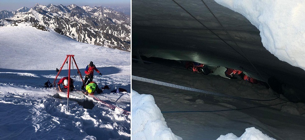 Scivola per 15 metri e rimane intrappolato in un crepaccio: 16 i soccorritori al lavoro con l'argano per il complesso